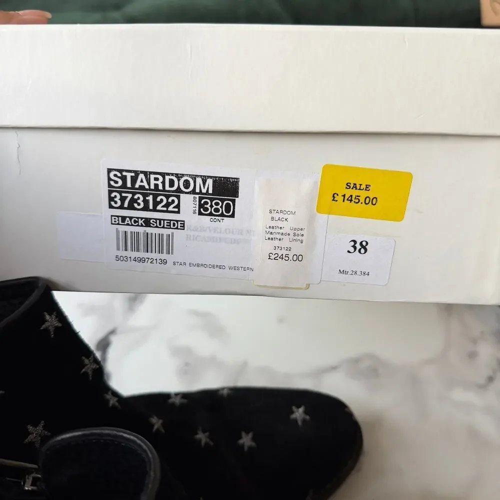 Russell & Bromley Stardom Embroidered Black Suede Western Ankle Boots